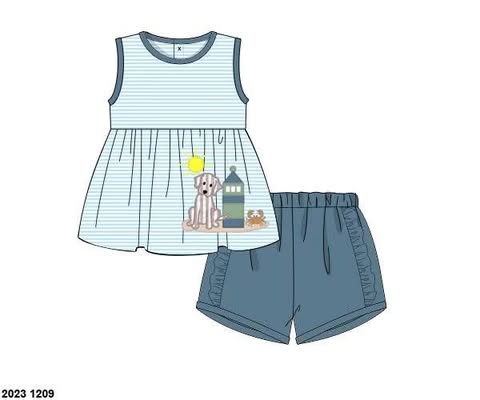 Pre Order 152: Lighthouse Guard Dog- Girls Applique Shortie Set
