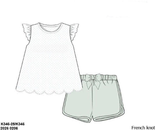 RTS: Neutral French Knot Sets- Girls Sage Knit Shortie Set (No Monogram)
