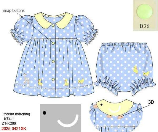 Pre Order 133: Quack, Quack, Collar- Girls 2pc Knit Bloomer Set