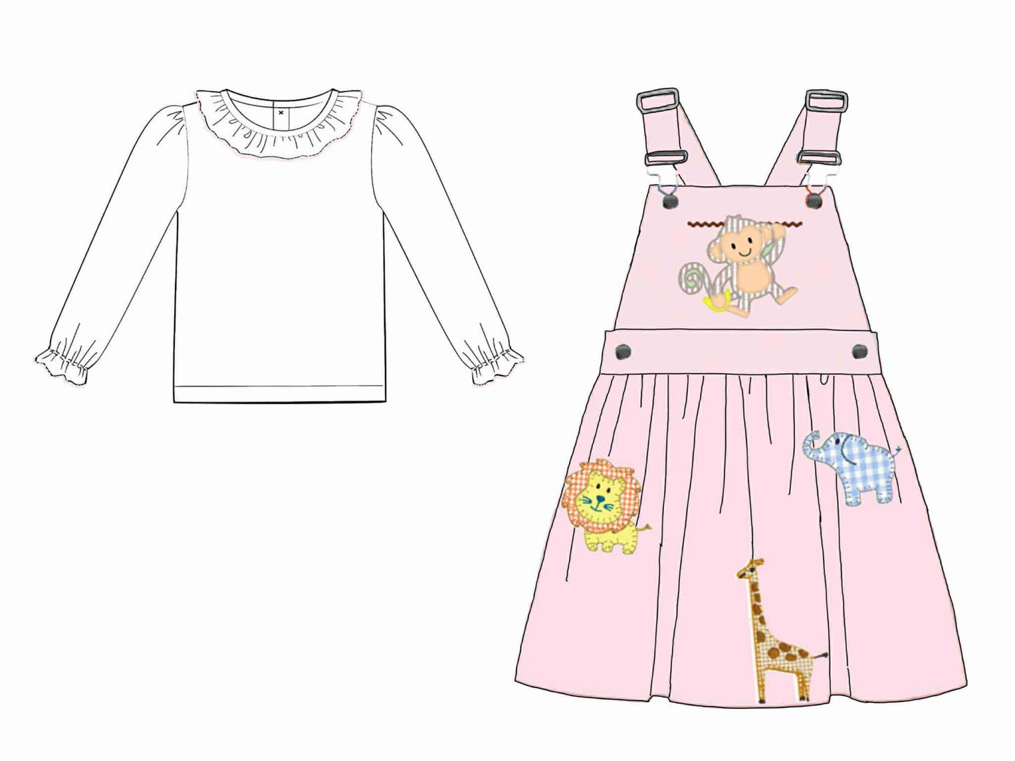 RTS: Safari Appliqué- Girls Woven 2pc Dress