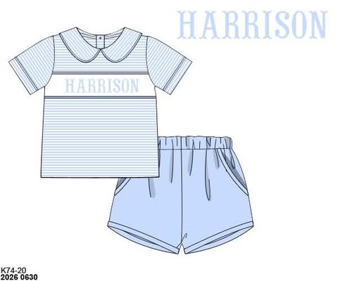 Pre Order 152: Pink & Blue Name Smocks- Boys Knit Shortie Set