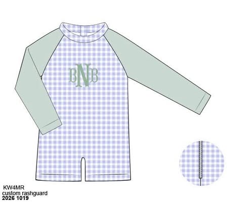 Pre Order 152: Ashley Floral & Gingham- Boys 1pc Rashguard Swim