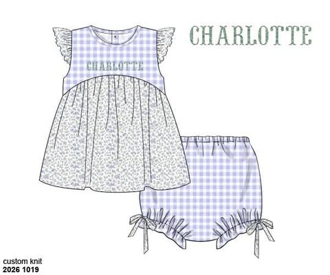 Pre Order 152: Ashley Floral & Gingham- Girls Knit Bloomer Set
