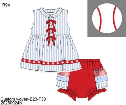 Pre Order 152: Baseball- Girls Knit Bloomer Set