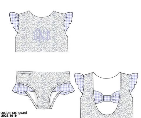 Pre Order 152: Ashley Floral & Gingham- Girls 2pc Rashguard Swim
