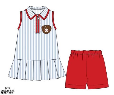 Pre Order 152: Baseball- Girls Knit Athletic 2pc Set