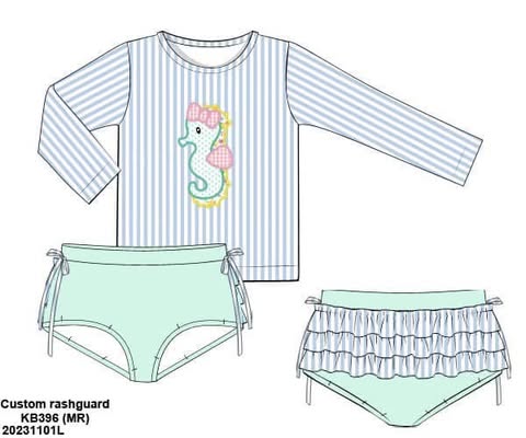 Pre Order 152: Seahorse Swim- Girls 2pc Longsleeve Rashguard Swim