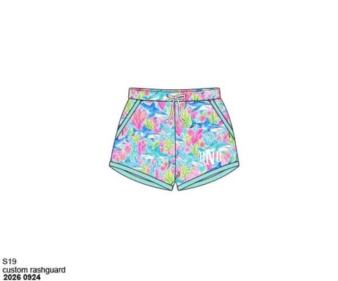 Pre Order 152: Neon Sharks- Boys Woven Swim Shorties