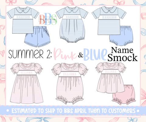 Pre Order 152: Pink & Blue Name Smocks- Boys Knit Bubble
