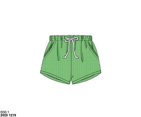 Pre Order 140: Boys Mix & Match- Green Gingham Woven Shorties
