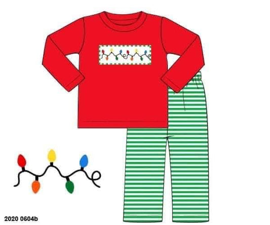 RTS: Smocked Lights- Boys Knit Pant Set