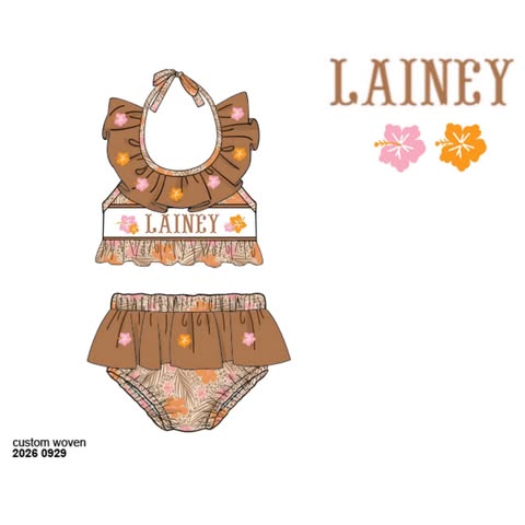 Pre Order 152: Cheetah Tropics- Girls Smocked 2pc Swim