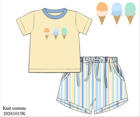 Pre Order 152: Double Scoop- Boys Knit Shortie Set
