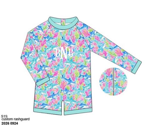 Pre Order 152: Neon Sharks- Boys 1pc Rashguard Swim