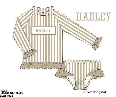 Pre Order 152: Caicos Stripe- Girls Long Sleeve 2pc Name Smock Rashguard Swim