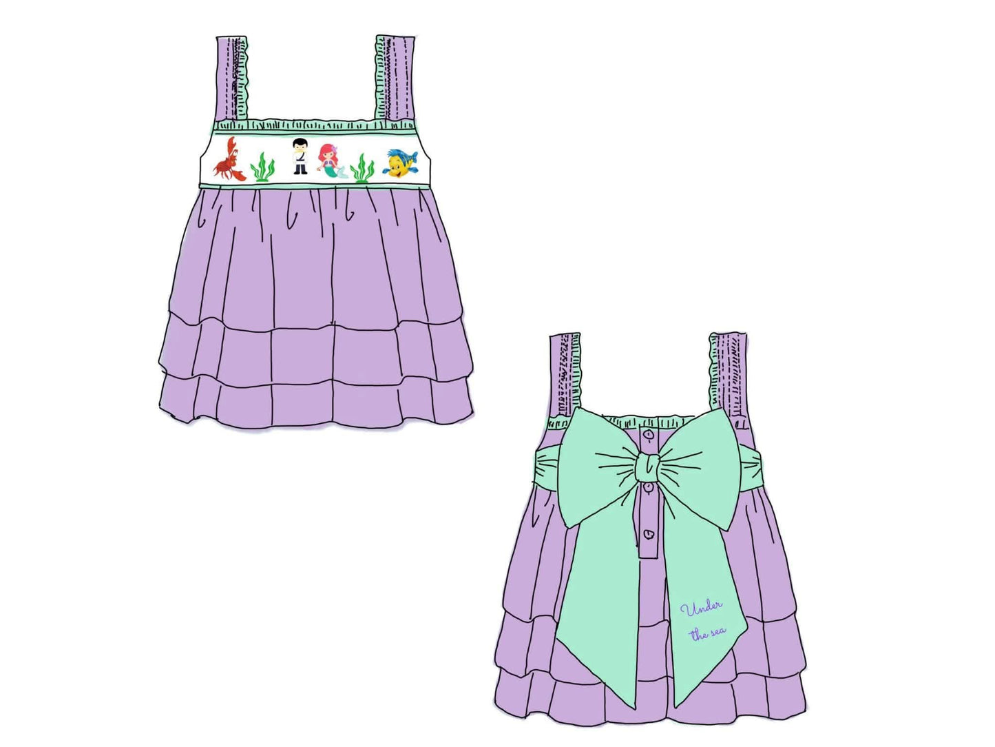 Pre Order 146: Girls Only- Smocked Under the Sea Princess Knit Shirt