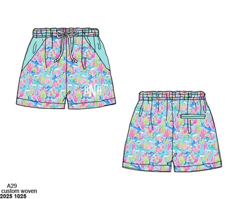 Pre Order 152: Neon Sharks- Dad/Mini Woven Traditional Swim Shorts