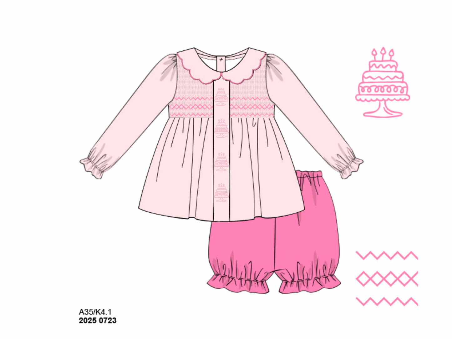 RTS: Happy Birthday!- Girls Knit Bubble Short Set