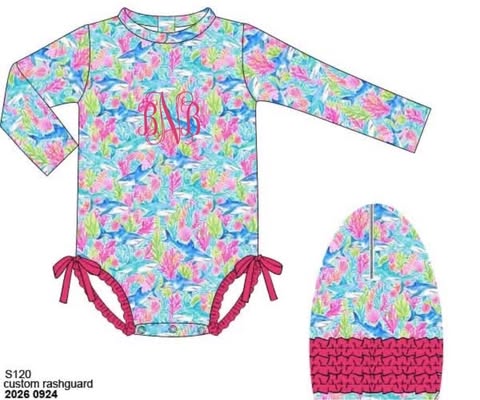 Pre Order 152: Neon Sharks- Girls 1pc Rashguard Swim