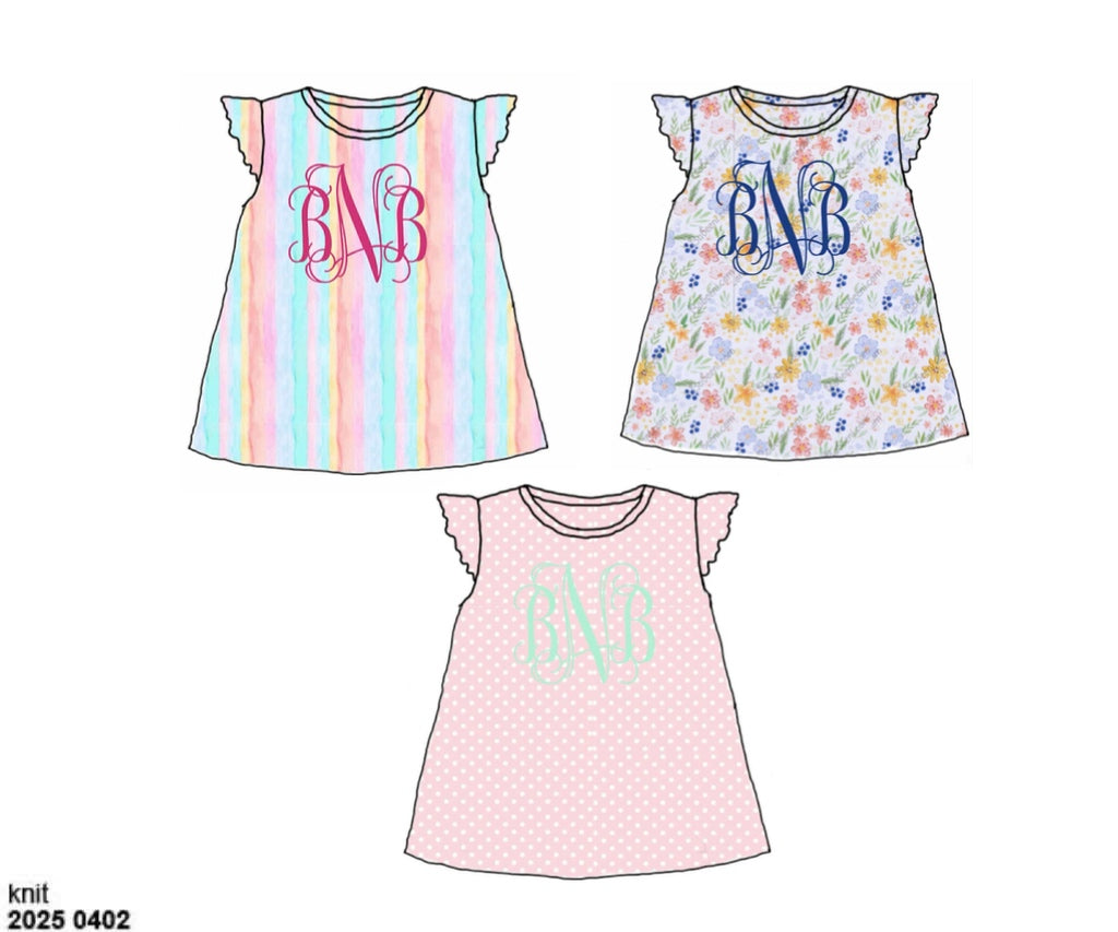 Pre Order 136: 3pc Shirt Pack- Girls Rainbow Stripe, Pink Polka Dot, and Floral