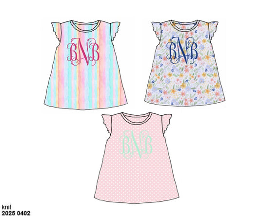 Pre Order 136: 3pc Shirt Pack- Girls Rainbow Stripe, Pink Polka Dot, and Floral