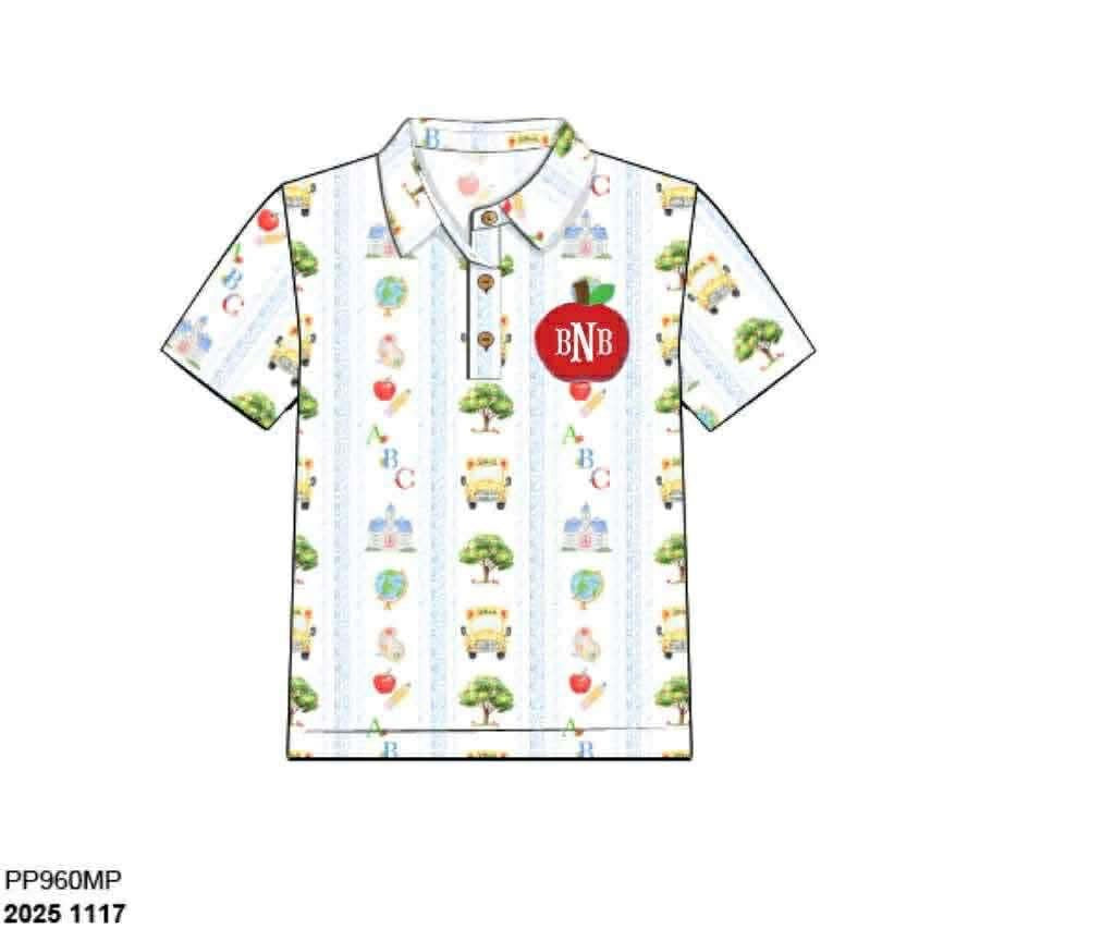 Pre Order 139: BTS Shirt Only- Boys Apple Appliqué Knit Polo