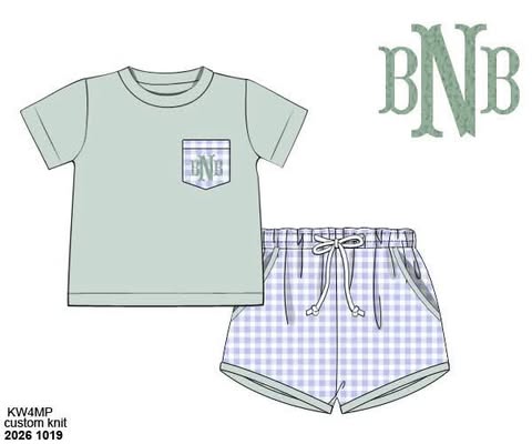 Pre Order 152: Ashley Floral & Gingham- Boys Knit Shortie Set