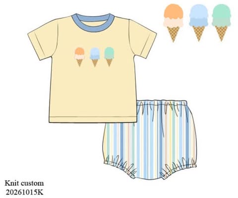 Pre Order 152: Double Scoop- Boys Knit Diaper Set