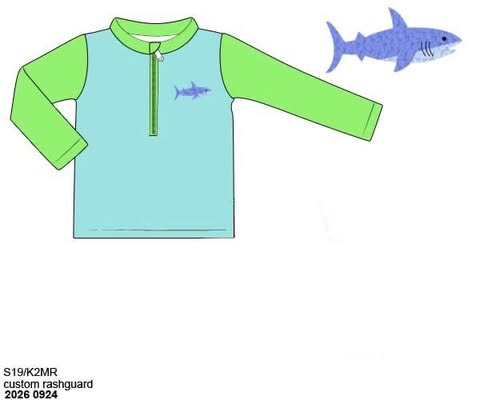 Pre Order 152: Neon Sharks- Boys French Knot  Rashguard Swim Top