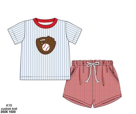 Pre Order 152: Baseball- Boys Knit Shortie Set
