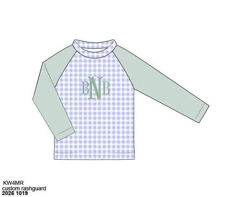 Pre Order 152: Ashley Floral & Gingham- Boys Monogrammed Rashgaurd Swim Top