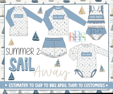 Pre Order 152: Sail Away- Boys Name Smock Rashgaurd Swim Top