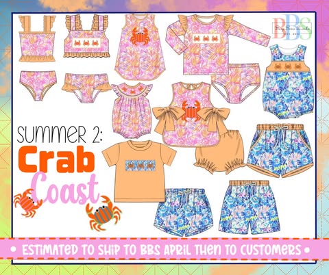 Pre Order 152: Crab Coast- Girls Smocked 2pc Short Sleeve Swim