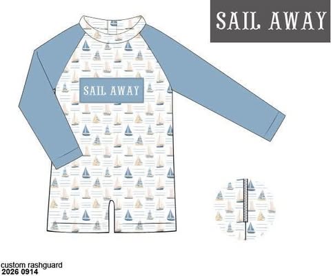 Pre Order 152: Sail Away- Boys 1pc Name Smock Rashguard Swim
