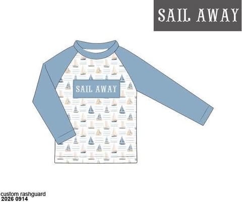 Pre Order 152: Sail Away- Boys Name Smock Rashgaurd Swim Top