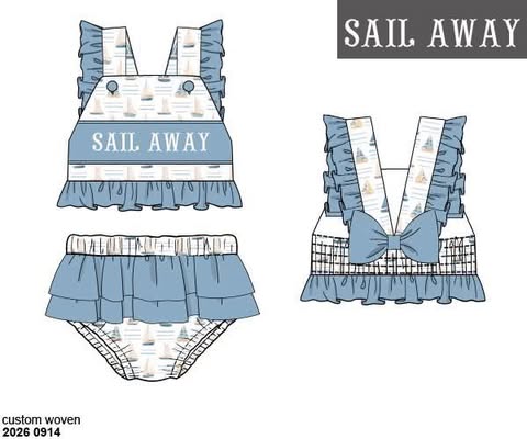 Pre Order 152: Sail Away- Girls 2pc Name Smock Rashguard Swim