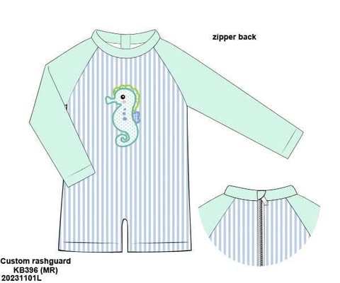 Pre Order 152: Seahorse Swim- Boys 1pc Applique Rashguard Swim