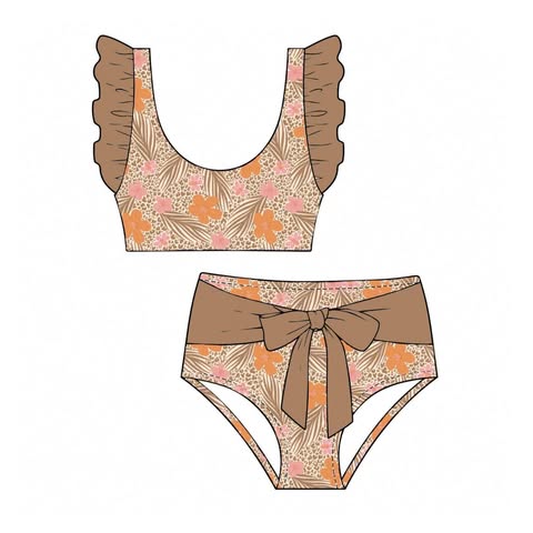 Pre Order 152: Cheetah Tropic- Mom/Mini 2pc Flutter Sleeve Swim Suit