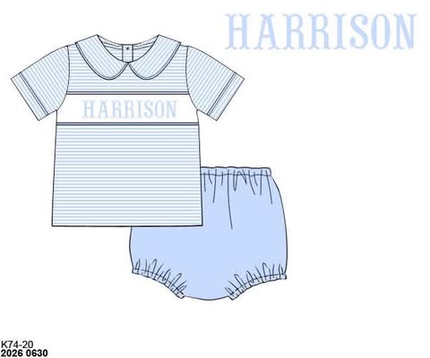 Pre Order 152: Pink & Blue Name Smocks- Boys Knit Diaper Set