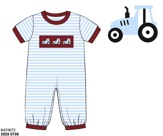 RTS: Blue Tractors- Boys Knit Romper