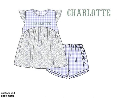 Pre Order 152: Ashley Floral & Gingham- Girls Knit Shortie Set