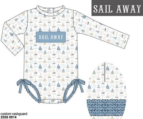 Pre Order 152: Sail Away- Girls 1pc Name Smock Rashguard Swim