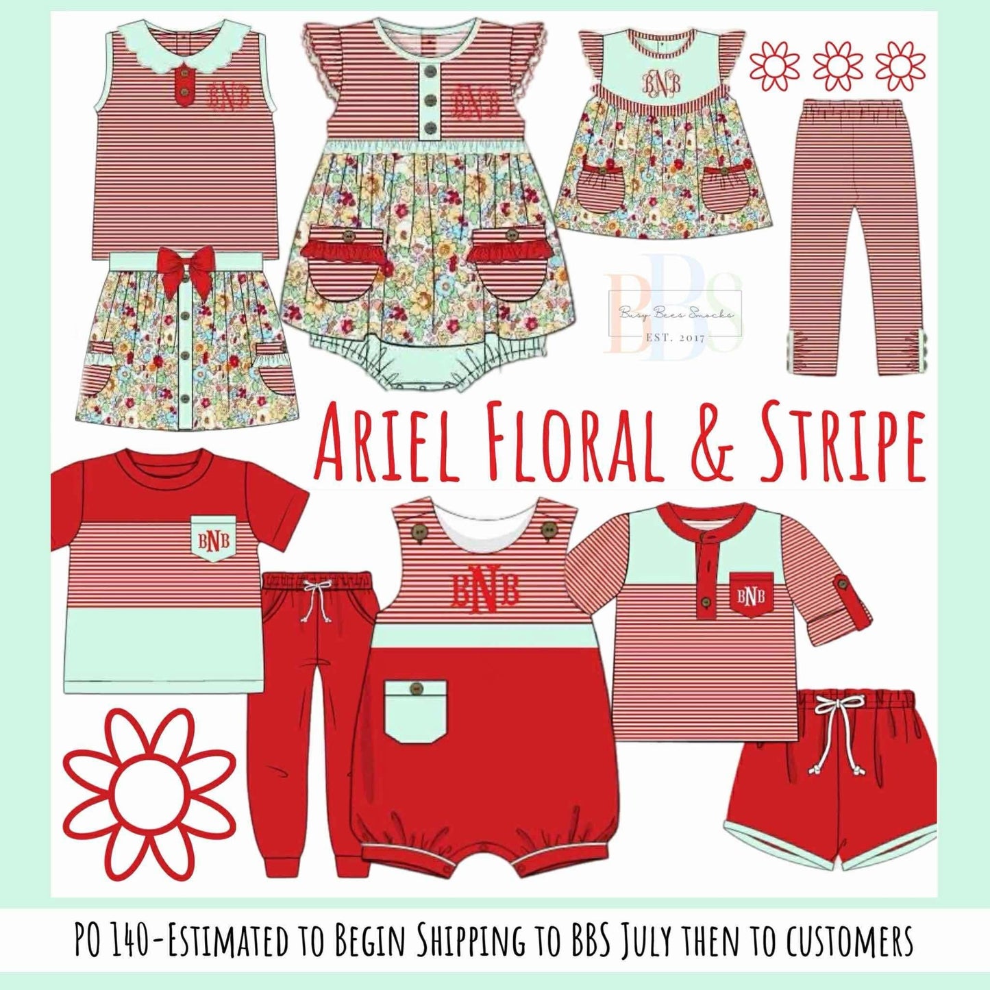 Pre Order 140: Ariel Floral & Stripes- Boys Knit Shortie Set