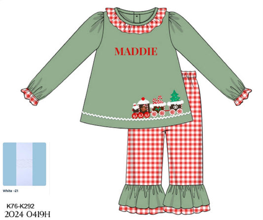 RTS: Gingerbread Train- Girls 2pc Pant Set “Maddie”