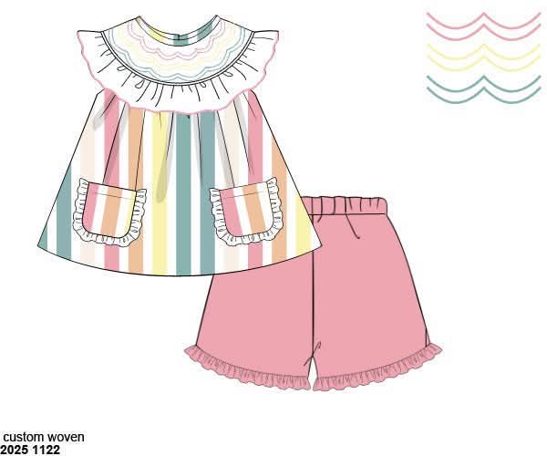 Pre Order 138: Jubilee Stripe- Girls Smocked Woven Short Set