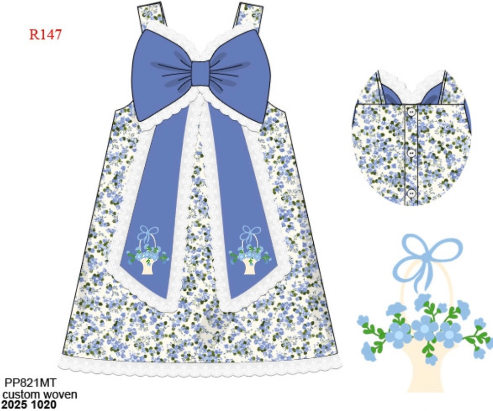 Pre Order 137: Petals and Pinstripes- Girls Woven Dress