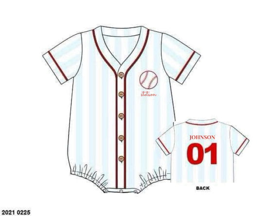 RTS: Play Ball- Unisex Blue Stripe Knit Jersey Bubble “stetson, JOHNSON”