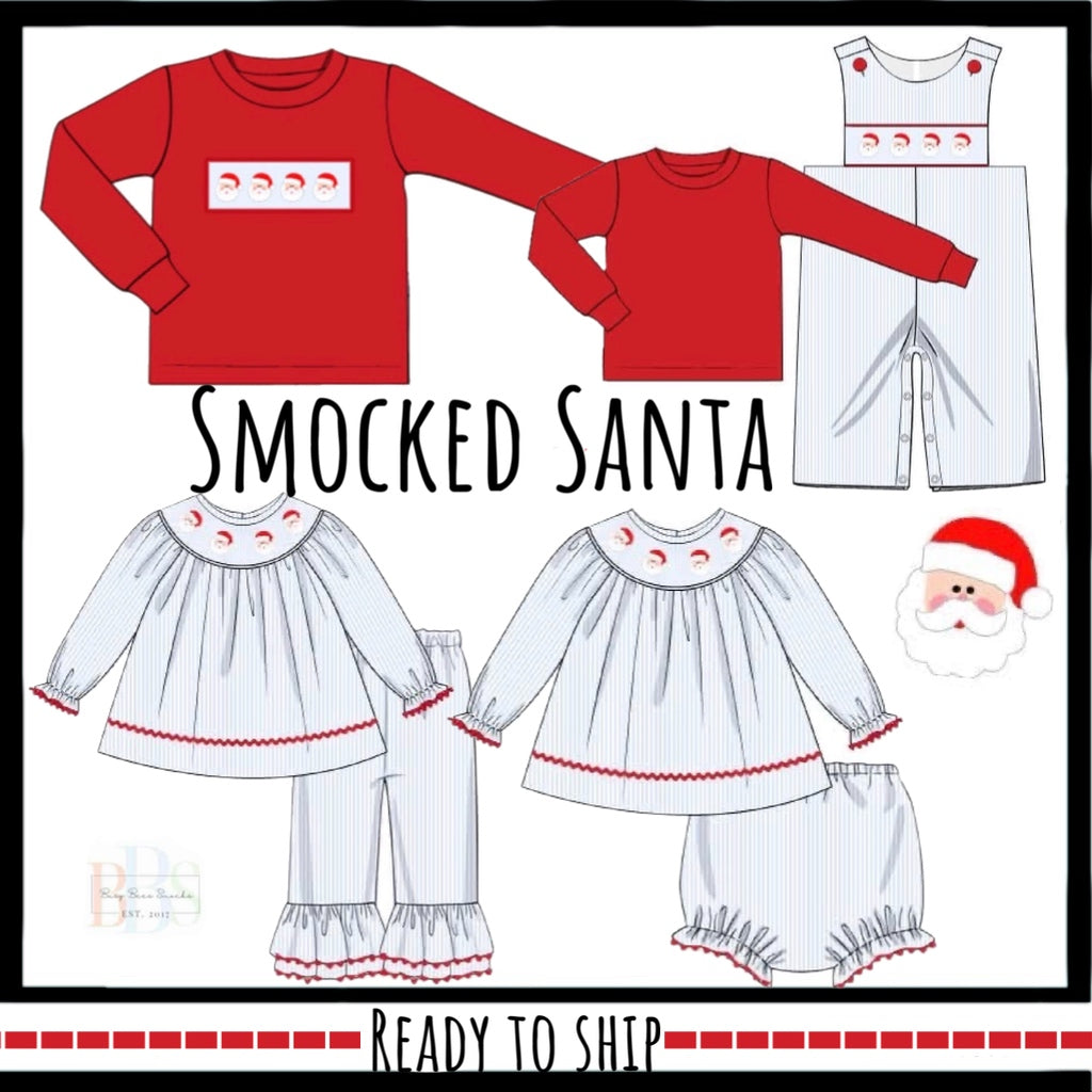 RTS: Smocked Santa- Boys 2pc Woven Longall