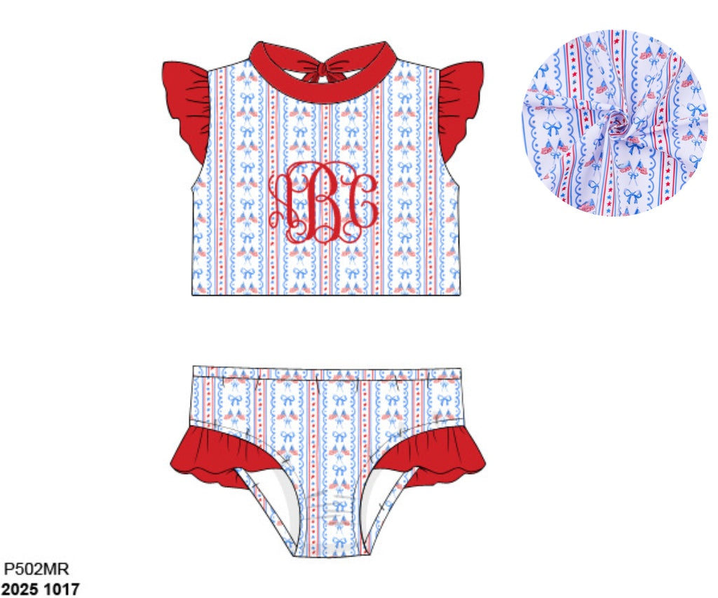 Pre Order 137: Liberty Belle- Girls 2pc Rash Guard Swim