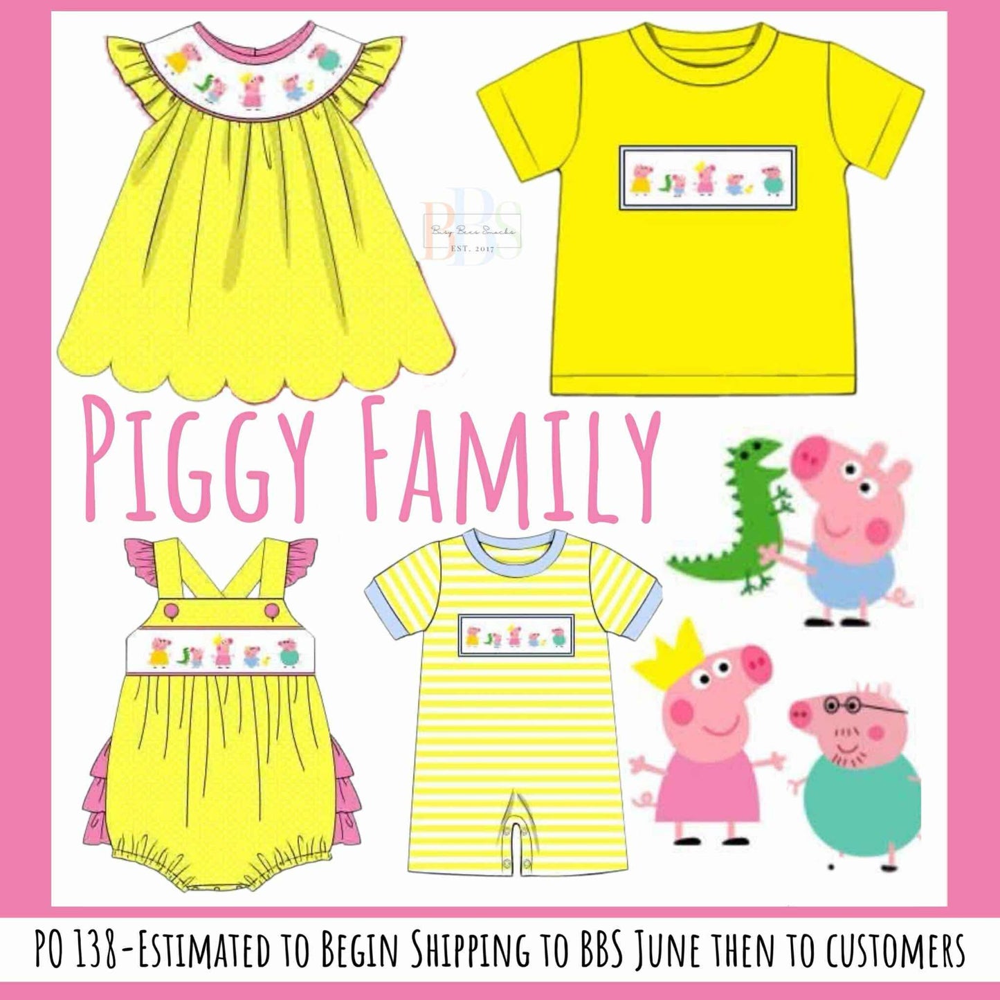 Pre Order 138: Piggy Family- Girls Smocked Knit Shirt
